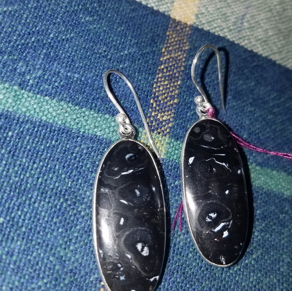 NEW PLUME AGATE IN STERLING SILVER EARRINGS - Picture 6 of 6